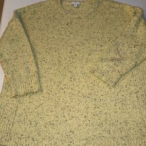 J Jill Sweater Marled Flecked Pastel Yellow/Blue 3/4 Sleeve Cotton Pullover Med
